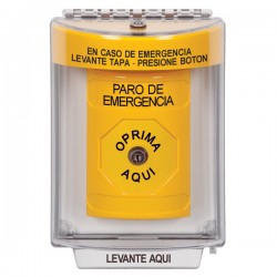 SS2230ES-ES STI Yellow Indoor/Outdoor Flush Key-to-Reset Stopper Station with EMERGENCY STOP Label Spanish