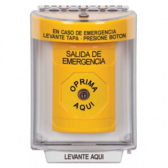 SS2230EX-ES STI Yellow Indoor/Outdoor Flush Key-to-Reset Stopper Station with EMERGENCY EXIT Label Spanish