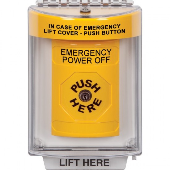 SS2230PO-EN STI Yellow Indoor/Outdoor Flush Key-to-Reset Stopper Station with EMERGENCY POWER OFF Label English