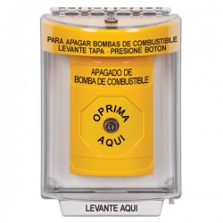 SS2230PS-ES STI Yellow Indoor/Outdoor Flush Key-to-Reset Stopper Station with FUEL PUMP SHUT DOWN Label Spanish