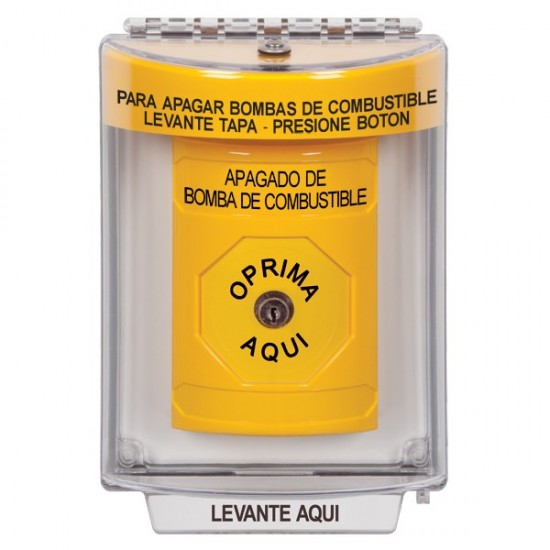 SS2230PS-ES STI Yellow Indoor/Outdoor Flush Key-to-Reset Stopper Station with FUEL PUMP SHUT DOWN Label Spanish