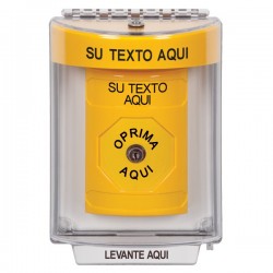 SS2230ZA-ES STI Yellow Indoor/Outdoor Flush Key-to-Reset Stopper Station with Non-Returnable Custom Text Label Spanish