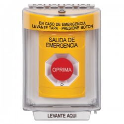SS2231EX-ES STI Yellow Indoor/Outdoor Flush Turn-to-Reset Stopper Station with EMERGENCY EXIT Label Spanish