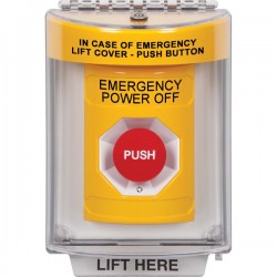 SS2231PO-EN STI Yellow Indoor/Outdoor Flush Turn-to-Reset Stopper Station with EMERGENCY POWER OFF Label English
