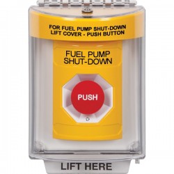 SS2231PS-EN STI Yellow Indoor/Outdoor Flush Turn-to-Reset Stopper Station with FUEL PUMP SHUT DOWN Label English
