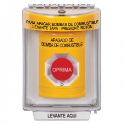 SS2231PS-ES STI Yellow Indoor/Outdoor Flush Turn-to-Reset Stopper Station with FUEL PUMP SHUT DOWN Label Spanish