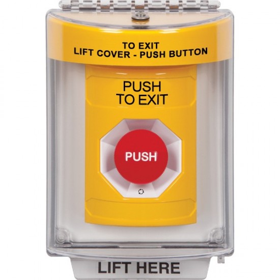 SS2231PX-EN STI Yellow Indoor/Outdoor Flush Turn-to-Reset Stopper Station with PUSH TO EXIT Label English