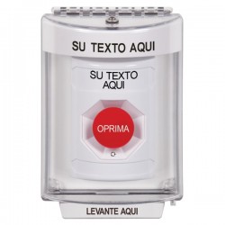SS2231ZA-ES STI Yellow Indoor/Outdoor Flush Turn-to-Reset Stopper Station with Non-Returnable Custom Text Label Spanish