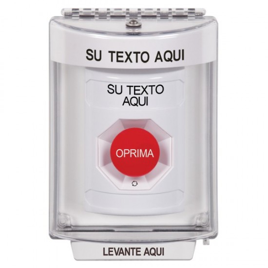 SS2231ZA-ES STI Yellow Indoor/Outdoor Flush Turn-to-Reset Stopper Station with Non-Returnable Custom Text Label Spanish
