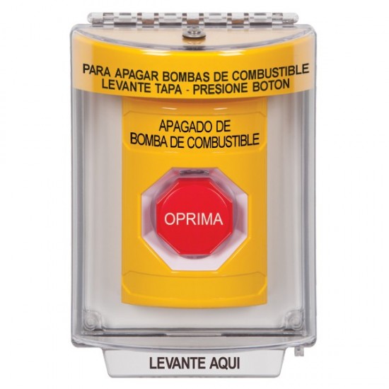 SS2232PS-ES STI Yellow Indoor/Outdoor Flush Key-to-Reset (Illuminated) Stopper Station with FUEL PUMP SHUT DOWN Label Spanish