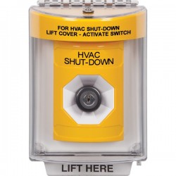 SS2233HV-EN STI Yellow Indoor/Outdoor Flush Key-to-Activate Stopper Station with HVAC SHUT DOWN Label English