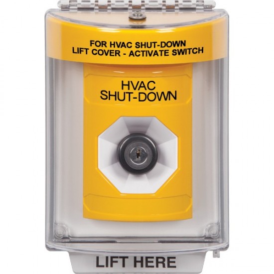 SS2233HV-EN STI Yellow Indoor/Outdoor Flush Key-to-Activate Stopper Station with HVAC SHUT DOWN Label English