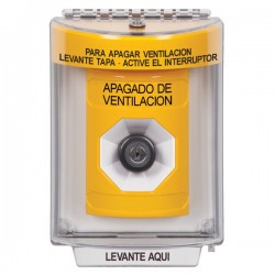 SS2233HV-ES STI Yellow Indoor/Outdoor Flush Key-to-Activate Stopper Station with HVAC SHUT DOWN Label Spanish
