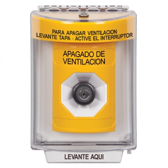 SS2233HV-ES STI Yellow Indoor/Outdoor Flush Key-to-Activate Stopper Station with HVAC SHUT DOWN Label Spanish