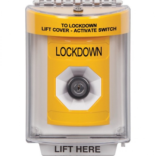 SS2233LD-EN STI Yellow Indoor/Outdoor Flush Key-to-Activate Stopper Station with LOCKDOWN Label English