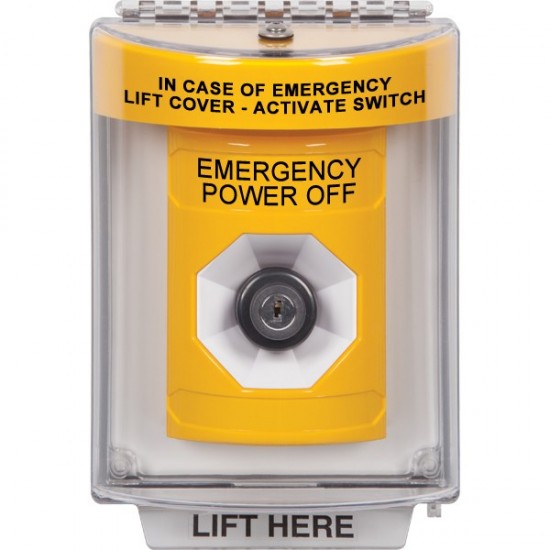 SS2233PO-EN STI Yellow Indoor/Outdoor Flush Key-to-Activate Stopper Station with EMERGENCY POWER OFF Label English