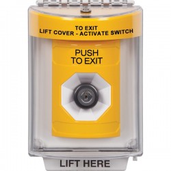 SS2233PX-EN STI Yellow Indoor/Outdoor Flush Key-to-Activate Stopper Station with PUSH TO EXIT Label English