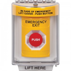 SS2234EX-EN STI Yellow Indoor/Outdoor Flush Momentary Stopper Station with EMERGENCY EXIT Label English
