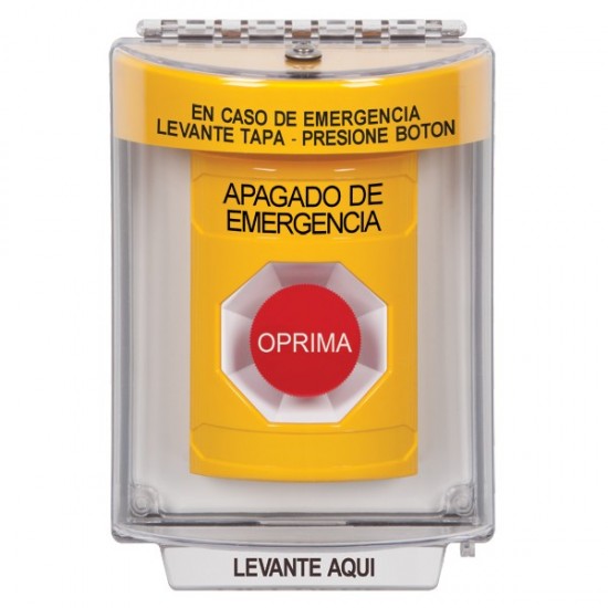 SS2234PO-ES STI Yellow Indoor/Outdoor Flush Momentary Stopper Station with EMERGENCY POWER OFF Label Spanish