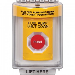 SS2234PS-EN STI Yellow Indoor/Outdoor Flush Momentary Stopper Station with FUEL PUMP SHUT DOWN Label English