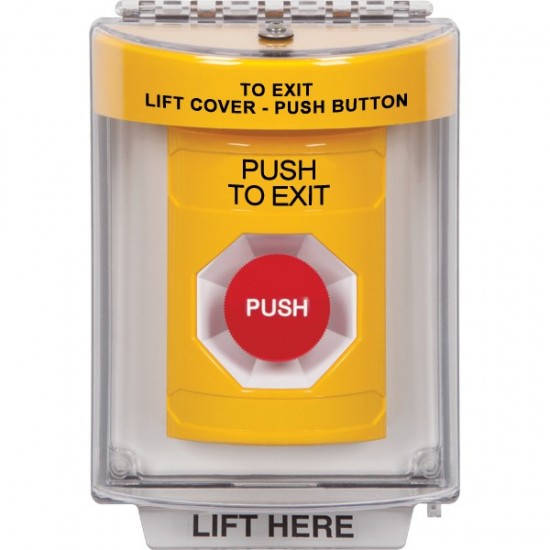 SS2234PX-EN STI Yellow Indoor/Outdoor Flush Momentary Stopper Station with PUSH TO EXIT Label English