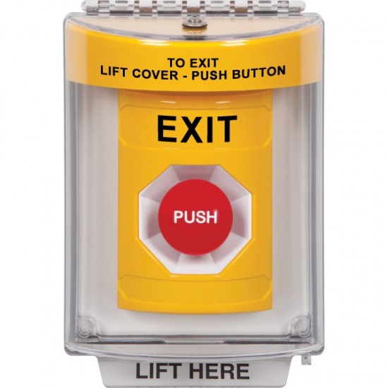 SS2234XT-EN STI Yellow Indoor/Outdoor Flush Momentary Stopper Station with EXIT Label English
