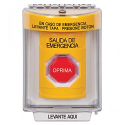 SS2235EX-ES STI Yellow Indoor/Outdoor Flush Momentary (Illuminated) Stopper Station with EMERGENCY EXIT Label Spanish