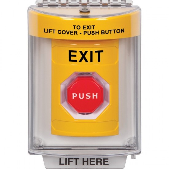 SS2235XT-EN STI Yellow Indoor/Outdoor Flush Momentary (Illuminated) Stopper Station with EXIT Label English