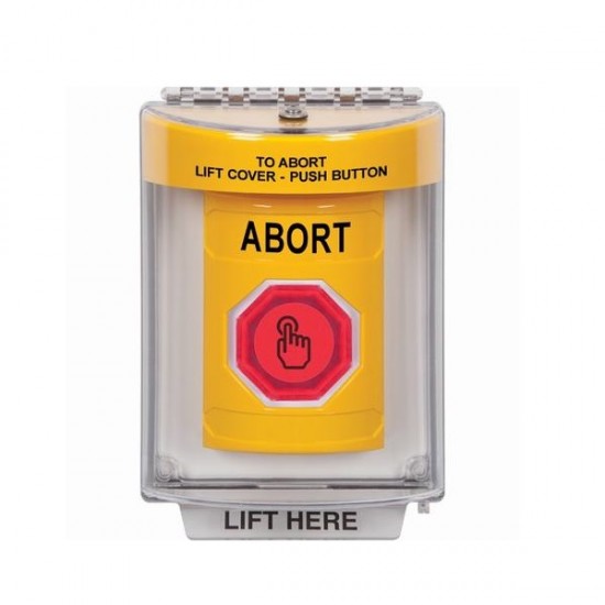 SS2236AB-EN STI Yellow Indoor/Outdoor Flush Momentary (Illuminated) with Red Lens Stopper Station with ABORT Label English