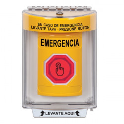 SS2236EM-ES STI Yellow Indoor/Outdoor Flush Momentary (Illuminated) with Red Lens Stopper Station with EMERGENCY Label Spanish