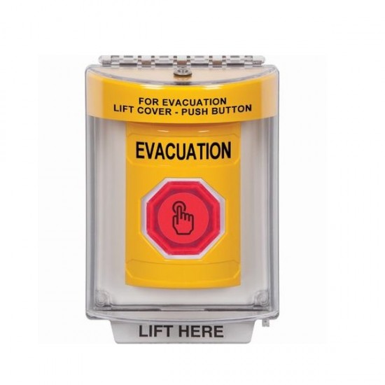 SS2236EV-EN STI Yellow Indoor/Outdoor Flush Momentary (Illuminated) with Red Lens Stopper Station with EVACUATION Label English