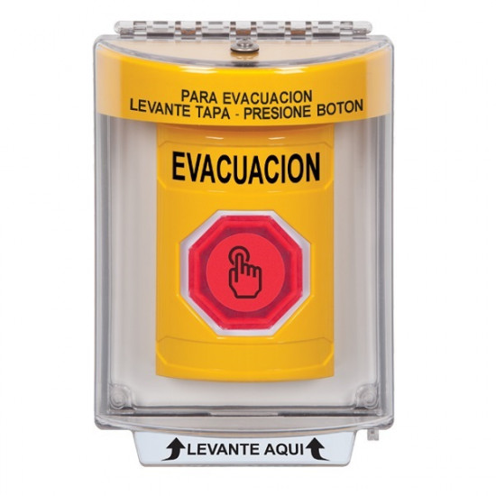SS2236EV-ES STI Yellow Indoor/Outdoor Flush Momentary (Illuminated) with Red Lens Stopper Station with EVACUATION Label Spanish