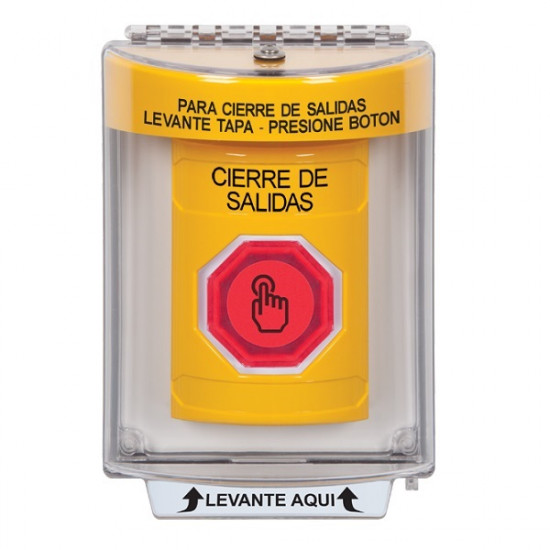 SS2236LD-ES STI Yellow Indoor/Outdoor Flush Momentary (Illuminated) with Red Lens Stopper Station with LOCKDOWN Label Spanish