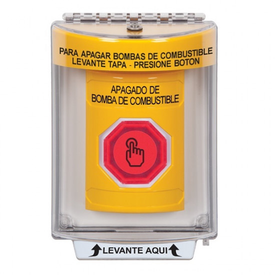 SS2236PS-ES STI Yellow Indoor/Outdoor Flush Momentary (Illuminated) Stopper Station w/ FUEL PUMP SHUT DOWN Spanish