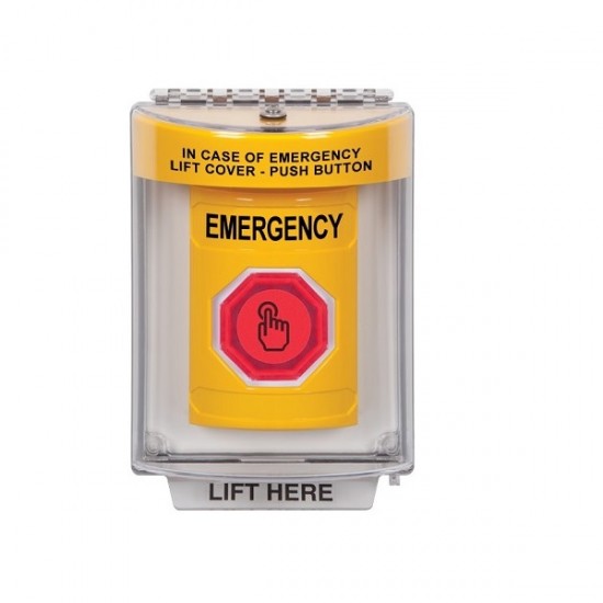 SS2237EM-EN STI Yellow Indoor/Outdoor Flush Weather Resistant Momentary Stopper Station w/ EMERGENCY Label