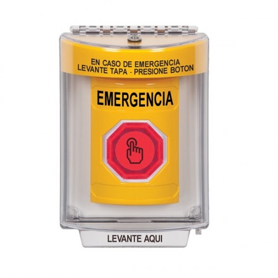 SS2237EM-ES STI Yellow Indoor/Outdoor Flush Weather Resistant Momentary Stopper Station w/ EMERGENCY Spanish