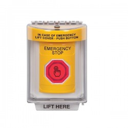 SS2237ES-EN STI Yellow Indoor/Outdoor Flush Weather Resistant Momentary Stopper Station w/ EMERGENCY STOP Label