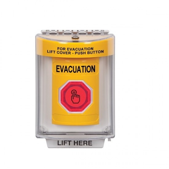 SS2237EV-EN STI Yellow Indoor/Outdoor Flush Weather Resistant Momentary Stopper Station w/ EVACUATION Label