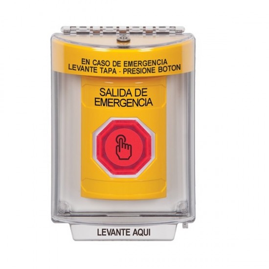 SS2237EX-ES STI Yellow Indoor/Outdoor Flush Weather Resistant Momentary Stopper Station w/ EMERGENCY EXIT Spanish