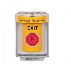 SS2237XT-EN STI Yellow Indoor/Outdoor Flush Weather Resistant Momentary Stopper Station w/ EXIT Label
