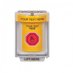 SS2237ZA-EN STI Yellow Indoor/Outdoor Flush Weather Resistant Momentary Stopper Station w/ Custom Text Label