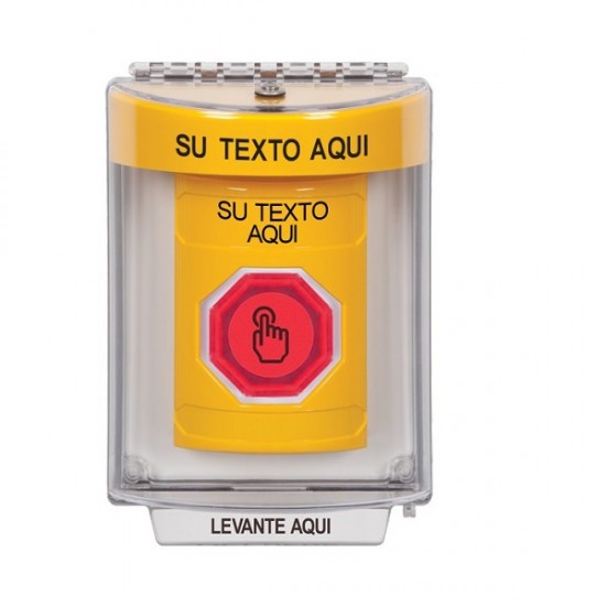 SS2237ZA-ES STI Yellow Indoor/Outdoor Flush Weather Resistant Momentary Stopper Station w/ Custom Text Spanish