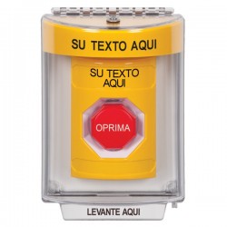 SS2238ZA-ES STI Yellow Indoor/Outdoor Flush Pneumatic (Illuminated) Stopper Station w/ Custom Text Spanish