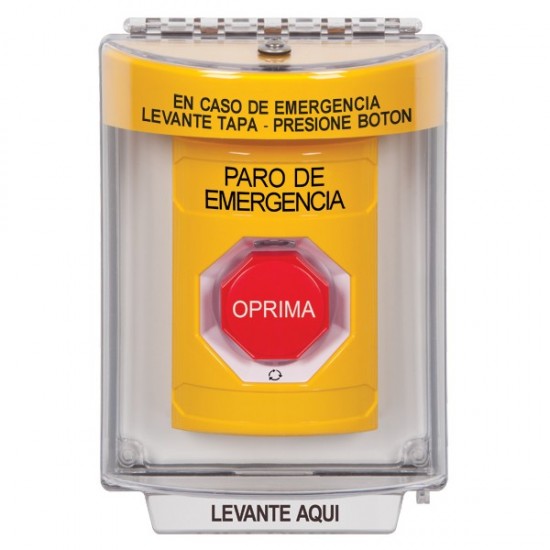SS2239ES-ES STI Yellow Indoor/Outdoor Flush Turn-to-Reset (Illuminated) Stopper Station with EMERGENCY STOP Label Spanish