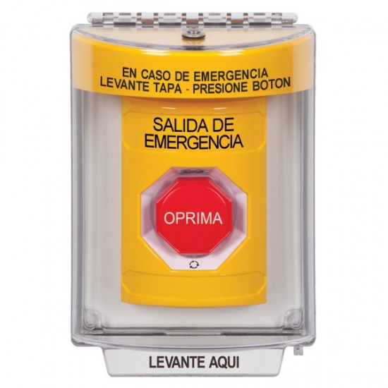 SS2239EX-ES STI Yellow Indoor/Outdoor Flush Turn-to-Reset (Illuminated) Stopper Station with EMERGENCY EXIT Label Spanish