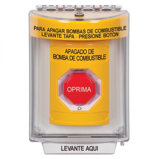 SS2239PS-ES STI Yellow Indoor/Outdoor Flush Turn-to-Reset (Illuminated) Stopper Station with FUEL PUMP SHUT DOWN Label Spanish