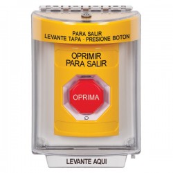 SS2239PX-ES STI Yellow Indoor/Outdoor Flush Turn-to-Reset (Illuminated) Stopper Station with PUSH TO EXIT Label Spanish