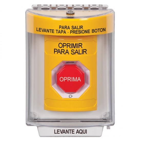 SS2239PX-ES STI Yellow Indoor/Outdoor Flush Turn-to-Reset (Illuminated) Stopper Station with PUSH TO EXIT Label Spanish