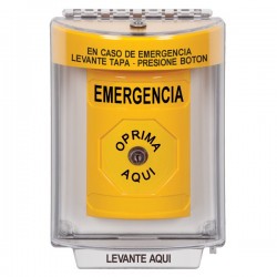 SS2240EM-ES STI Yellow Indoor/Outdoor Flush w/ Horn Key-to-Reset Stopper Station with EMERGENCY Label Spanish