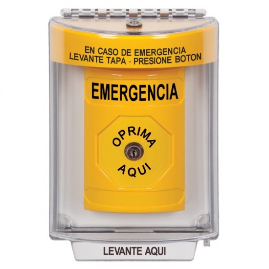 SS2240EM-ES STI Yellow Indoor/Outdoor Flush w/ Horn Key-to-Reset Stopper Station with EMERGENCY Label Spanish